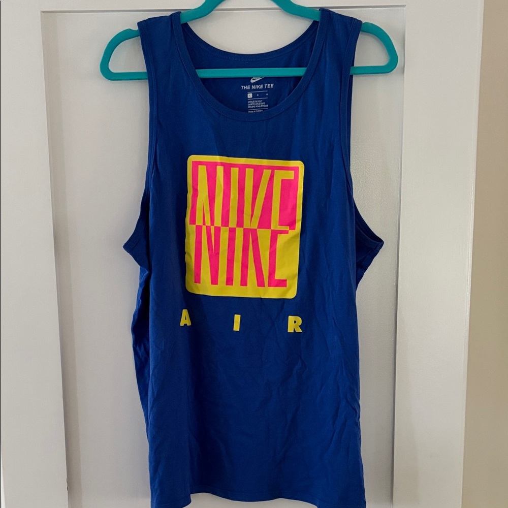 Nike Y2K Men’s Blue Tank Top with Neon Pink Logo